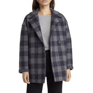 HARRIS WHARF LONDON Womens IT 44 US 8 Virgin Wool Blue Gray Plaid Coat $675 New